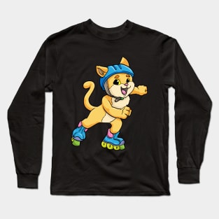 Cat as Inline skater with Inline skates and Helmet Long Sleeve T-Shirt